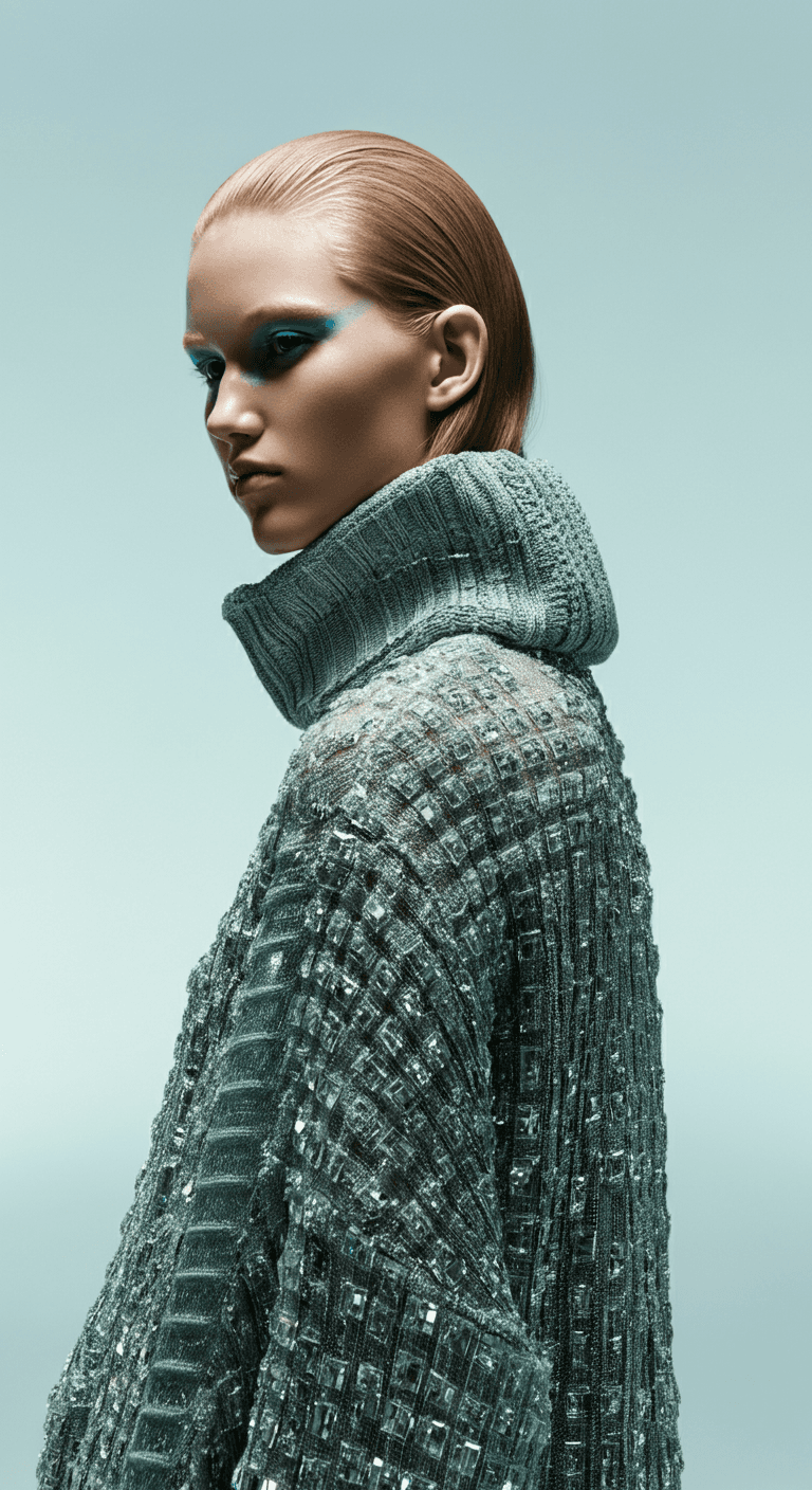 model wearing a sweatshirt in a green background