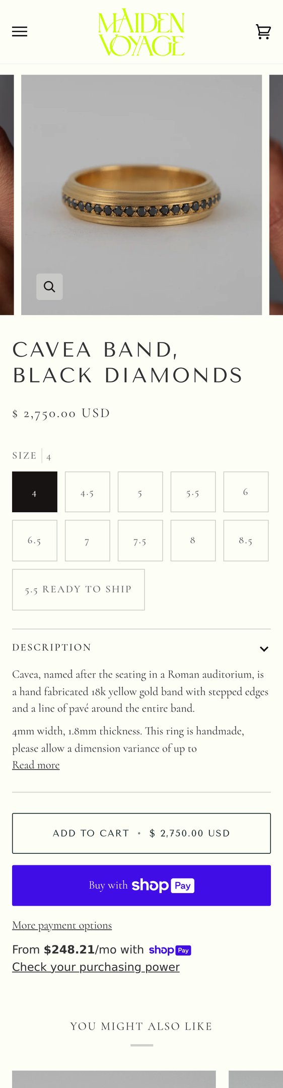 Jewelry product options include: ring for Cavea Band, Black Diamonds from Maiden Voyage.