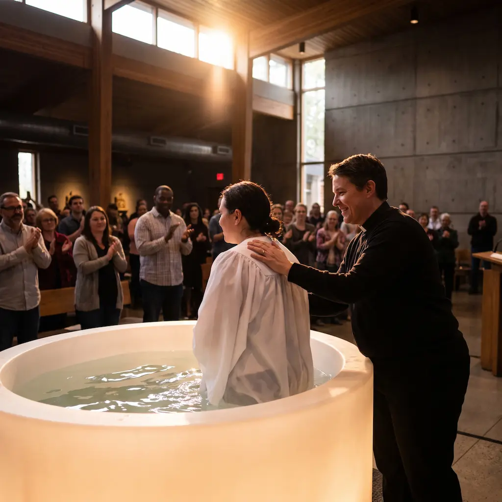 Person being baptized during a church service