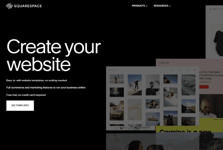 Forsiden af squarespace.com