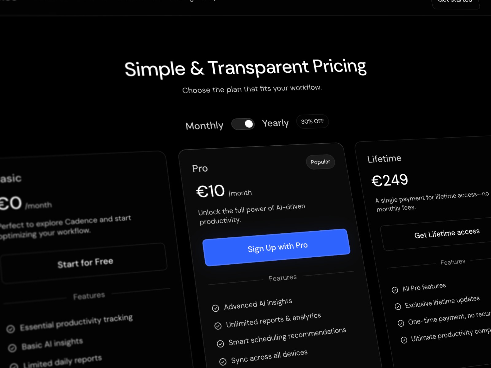 Cadence — 极简现代 SaaS 产品官网设计灵感
