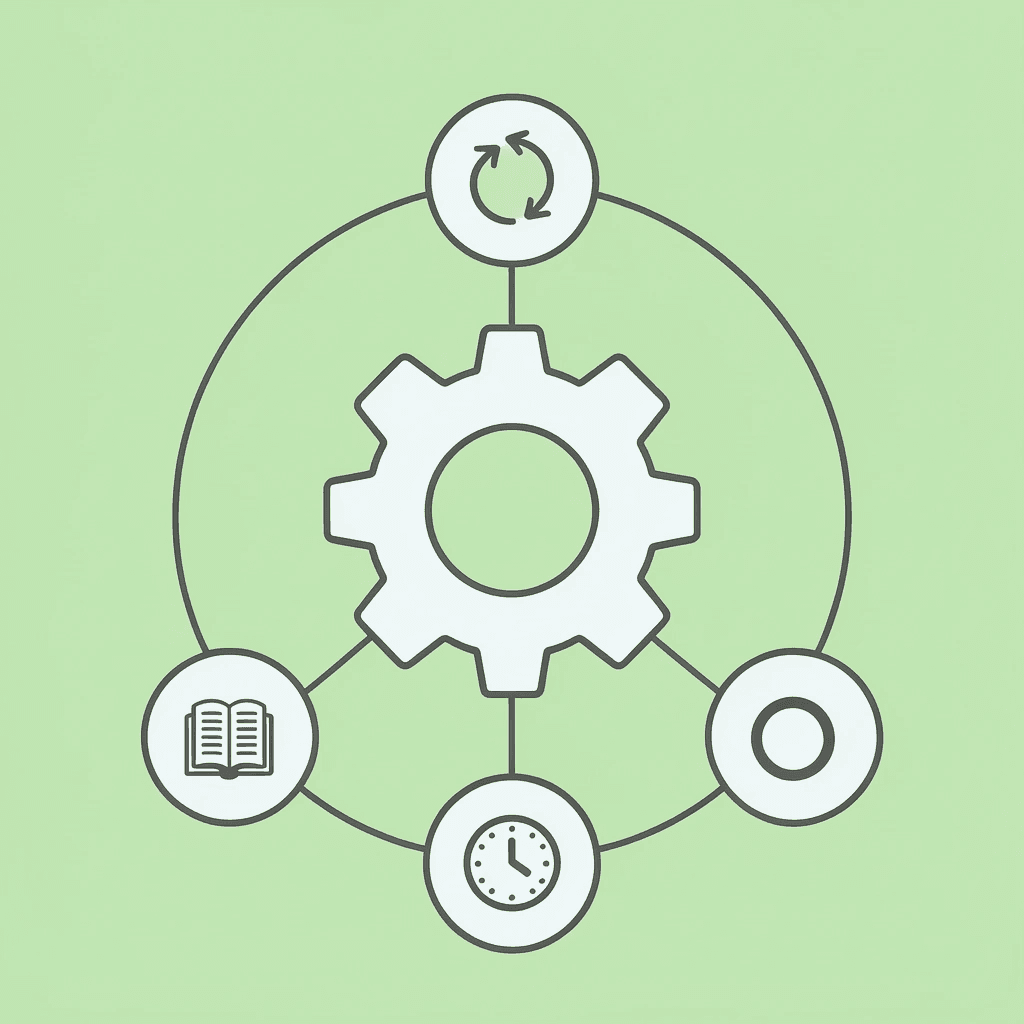 Central 'Chemistry Principles' hub connected to four surrounding concepts: formulas, reactions, problem-solving, and exam performance