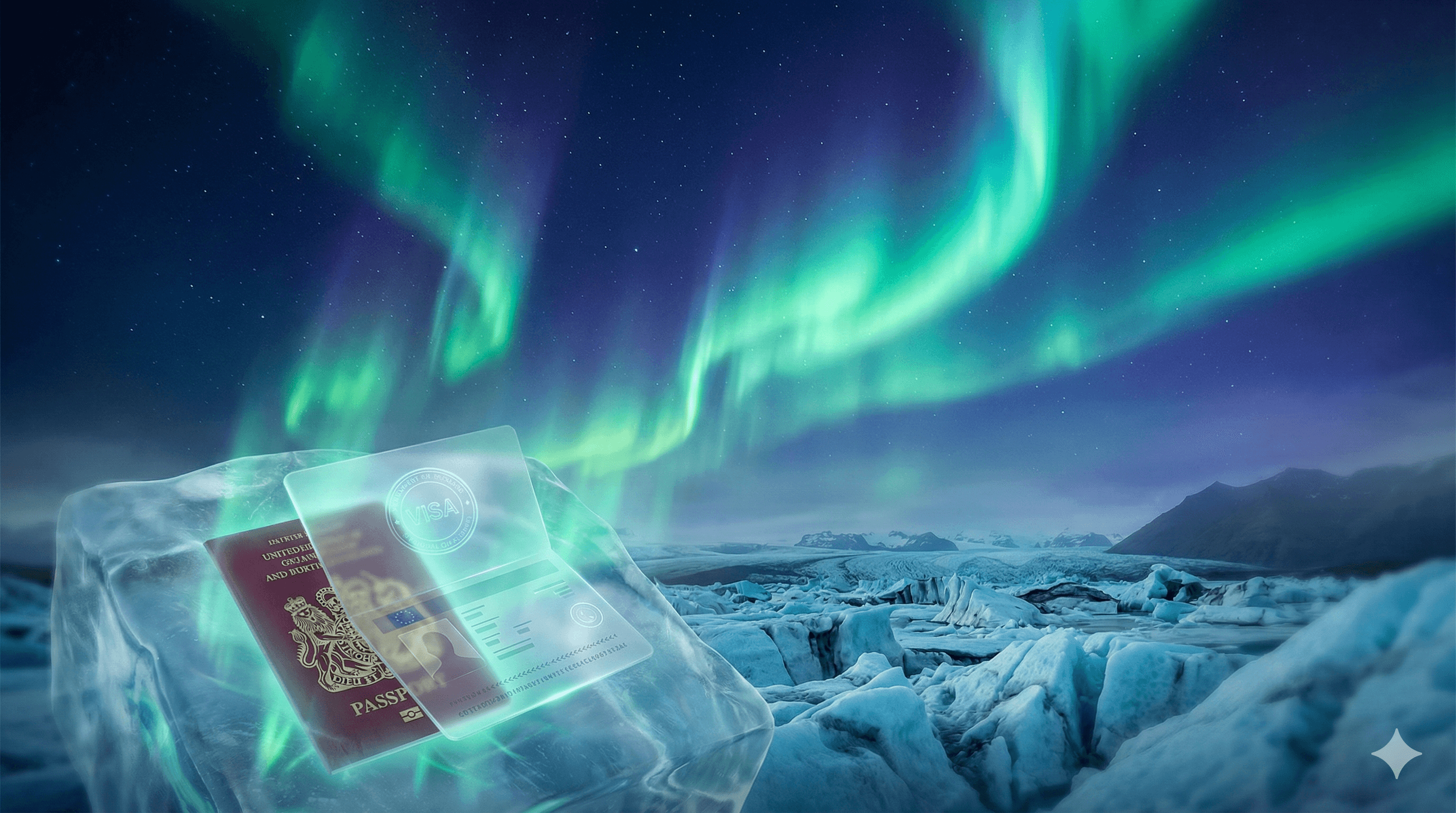 Iceland visa application documents including passport, travel insurance, and financial proof spread on desk for UK residents applying for Schengen visa