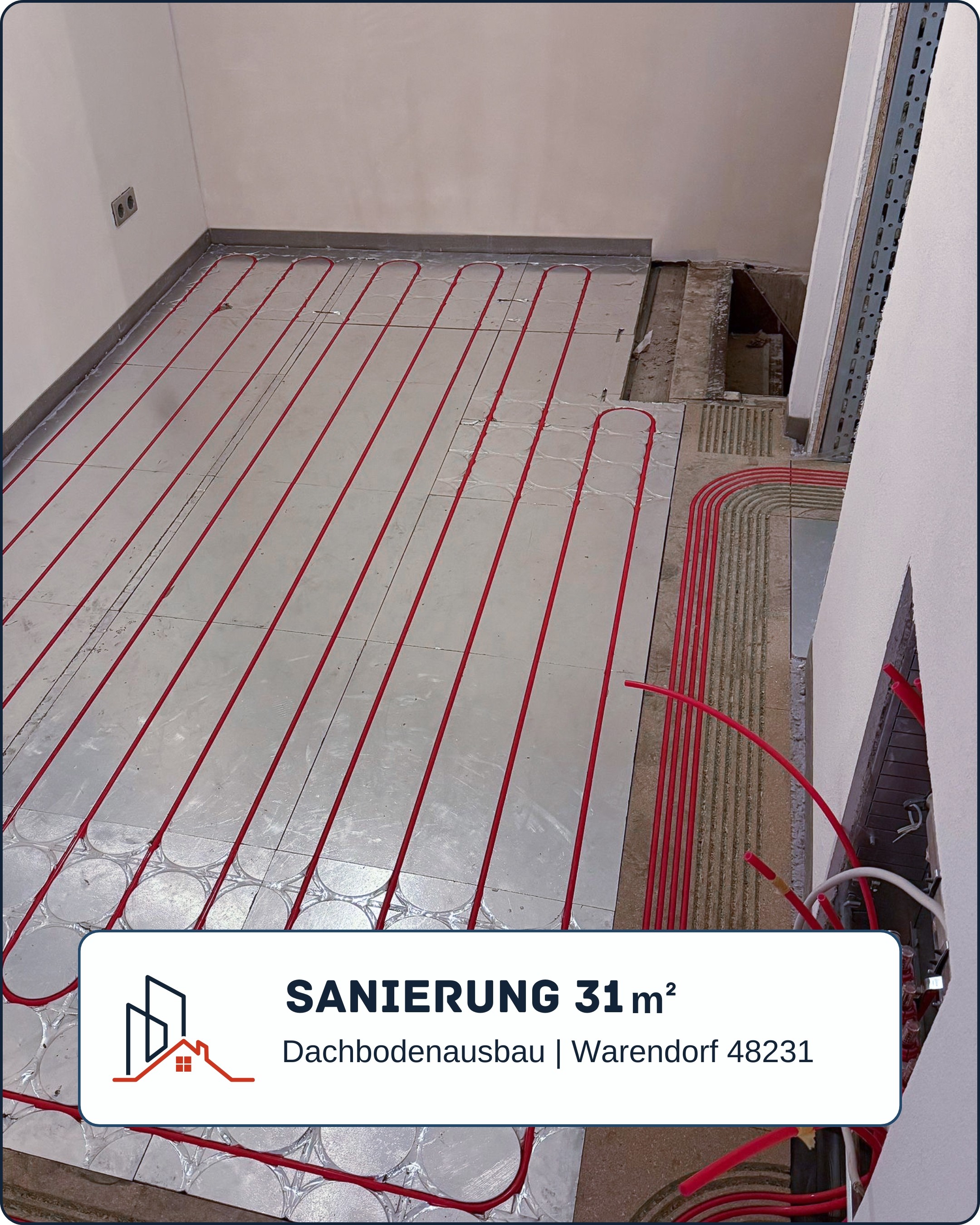 Referenz, verlegte Fußbodenheizung in einem Innenraum.