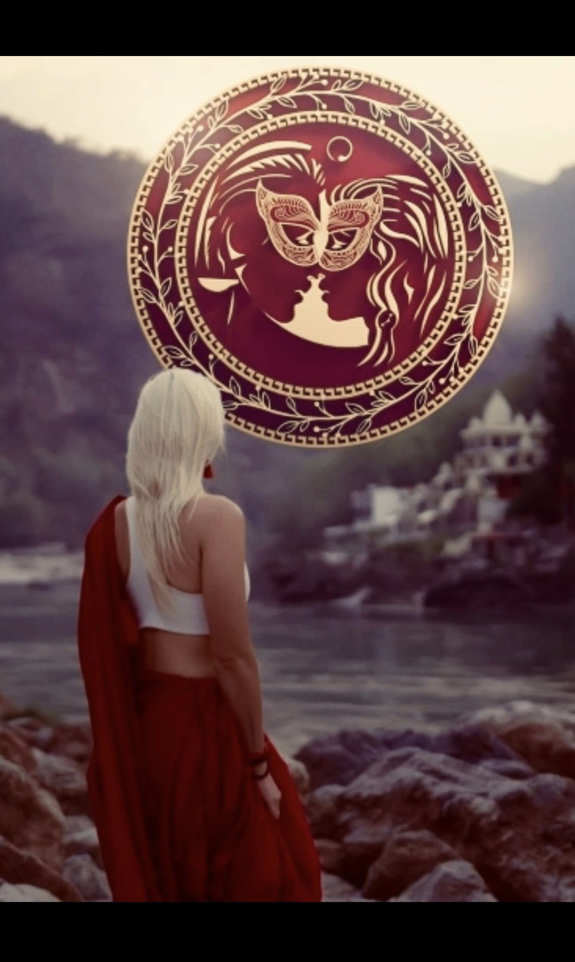 Artistic fashion portrait with colorful floral and avant-garde wallpaper