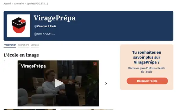 Fiche ViragePrépa sur Le Figaro Étudiant