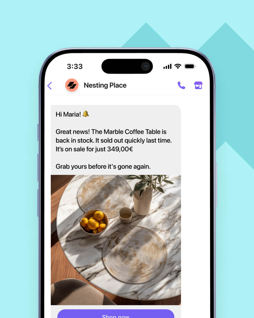 Viber messaging campaign showcasing a personalized message that aims to help a fashion e-commerce store recover abandoned carts.