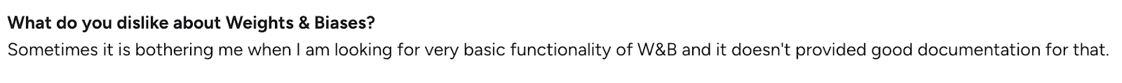 User feedback mentioning documentation gaps and basic usability issues in Weights & Biases