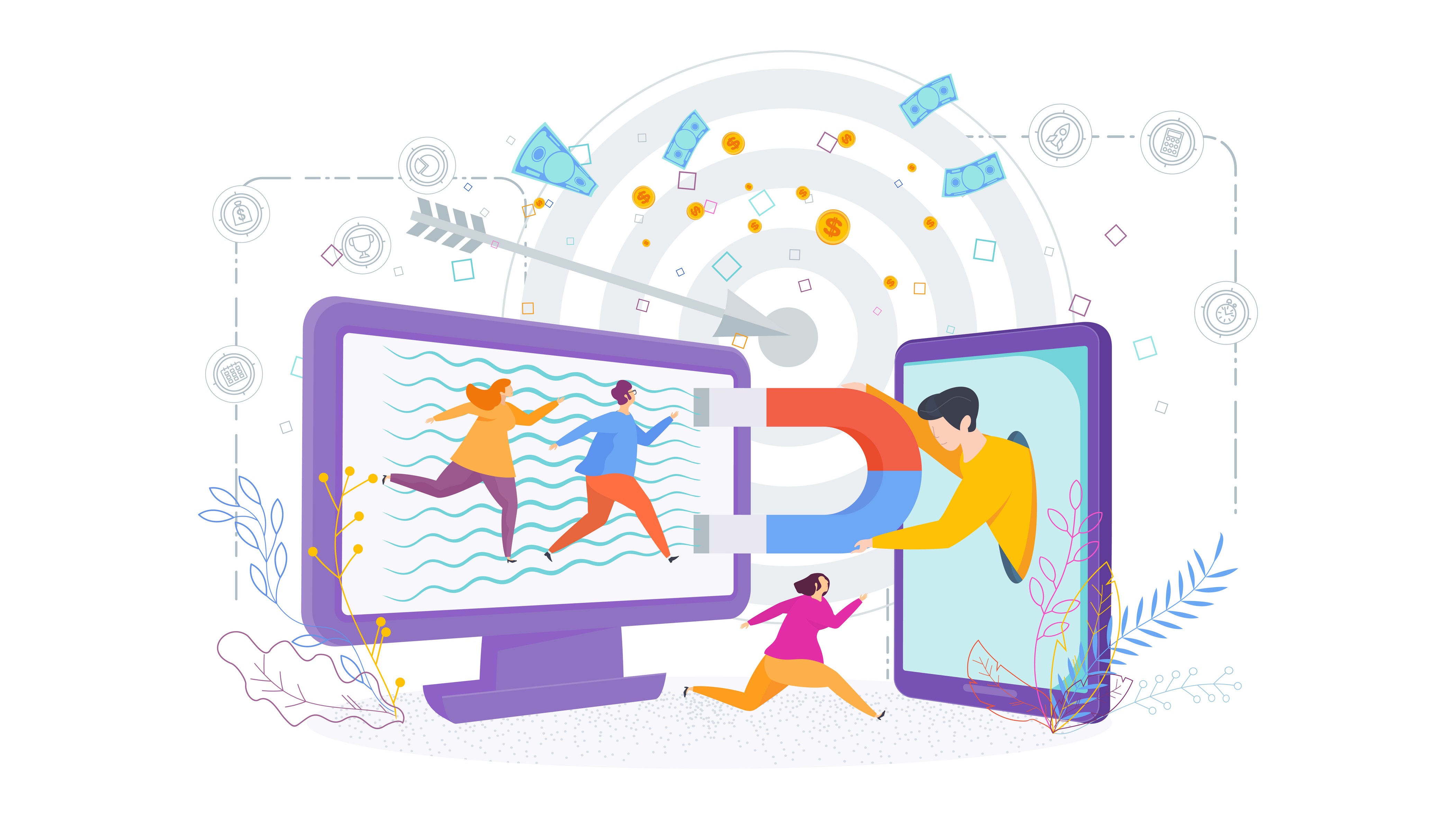 Magnet pulling audiences from desktop to mobile screen, illustrating influencer-driven creator marketing reach