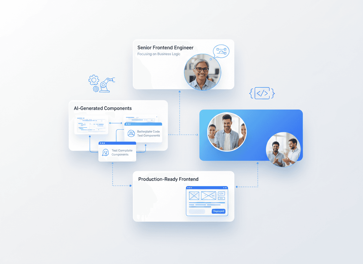 AI-augmented frontend development enabling SaaS products to launch in weeks using automated boilerplate code and test generation