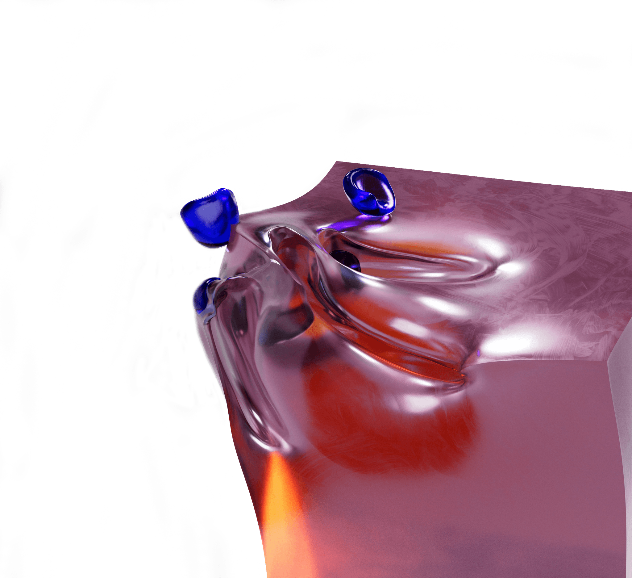 Abstract 3D cube with glossy pink, red, and blue shapes on a high-contrast bright background.