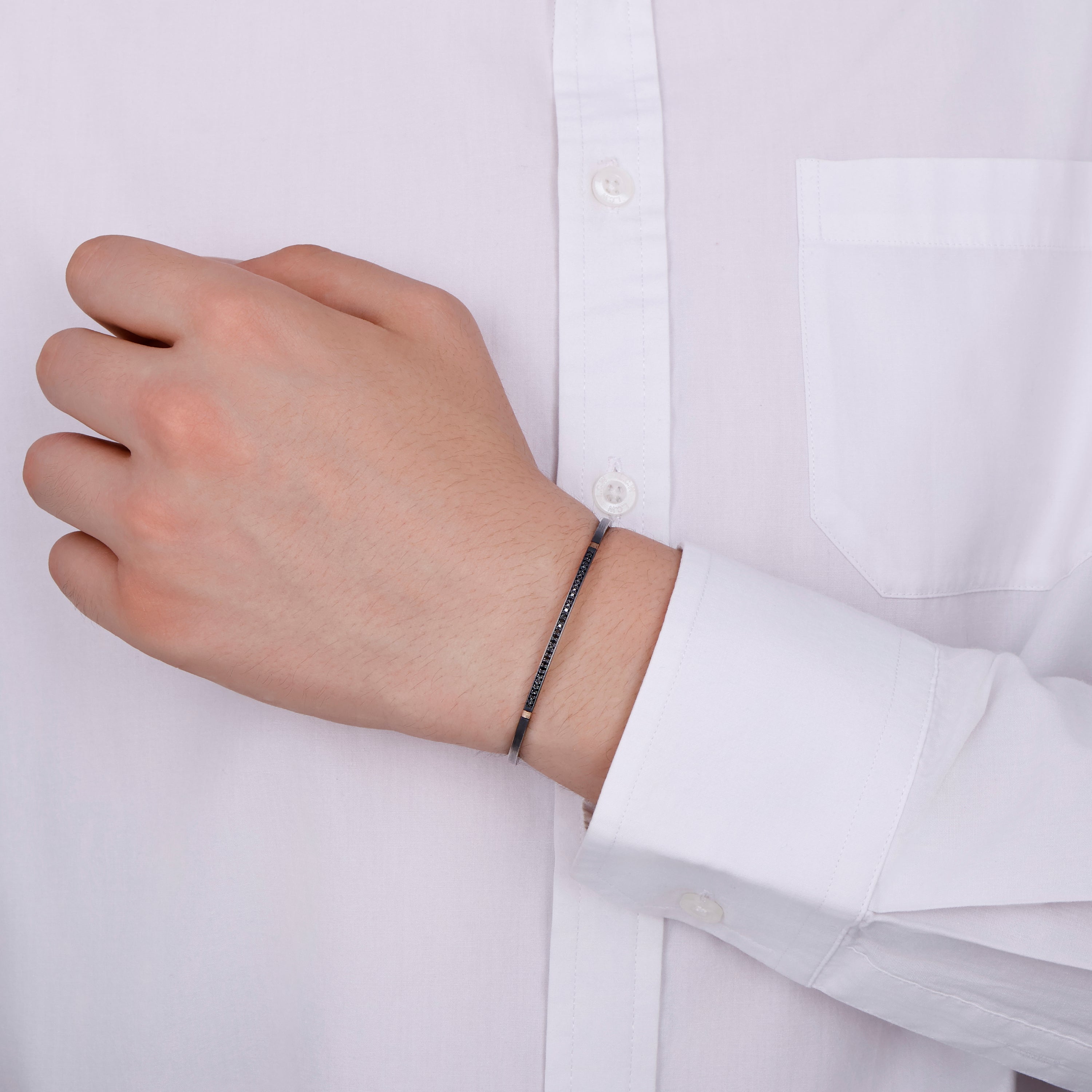 0.19 Karat Pırlantalı 14 Ayar Altın ve Gümüş Erkek Bileklik