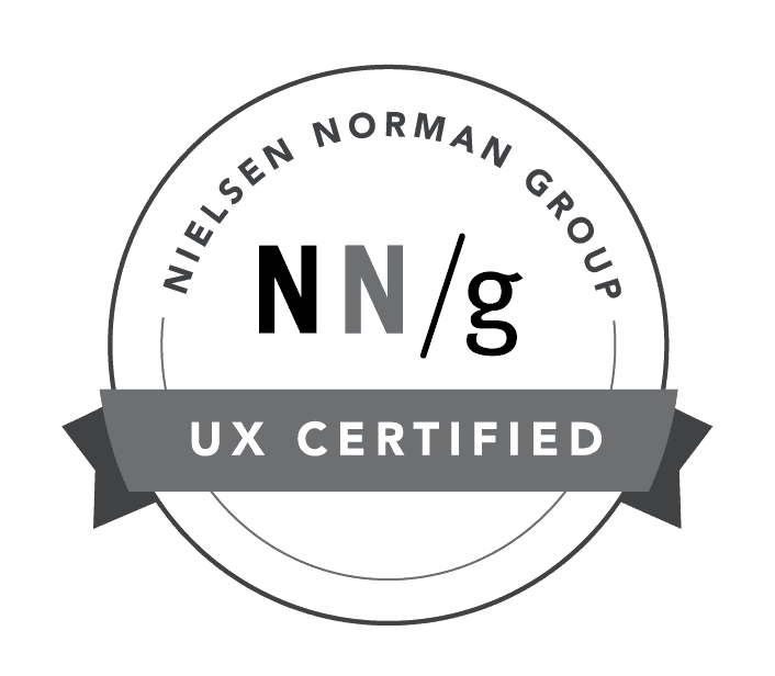 Certification badge that says 'Nielsen Norman Group NN/g UX Certified'