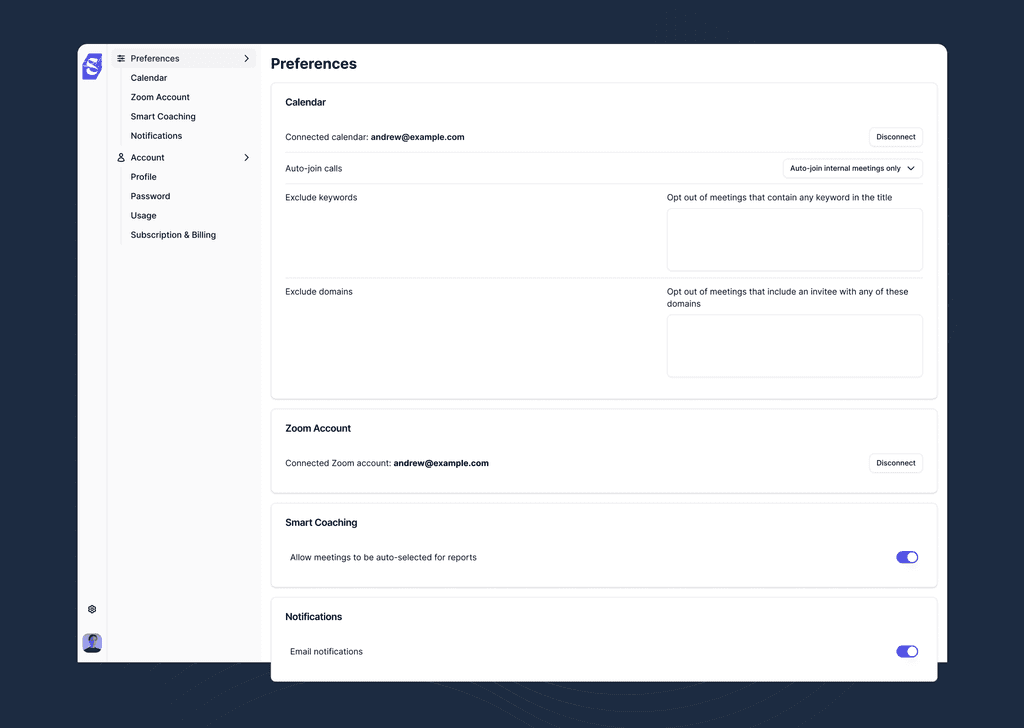 Settings page showing the Disconnect button