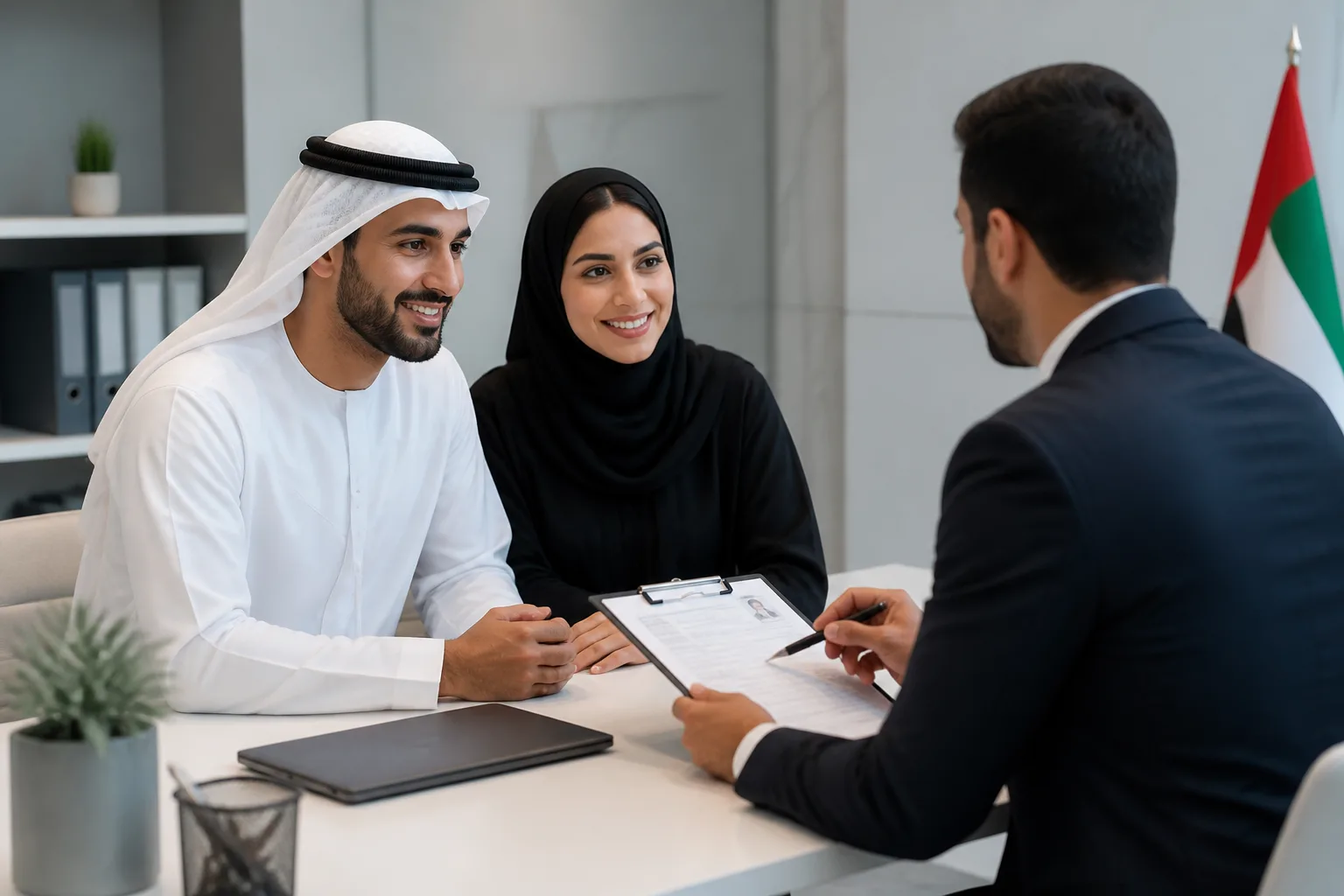 Spouse Visa Sponsorship by a UAE Business Owner beside a passport, residence permit card and