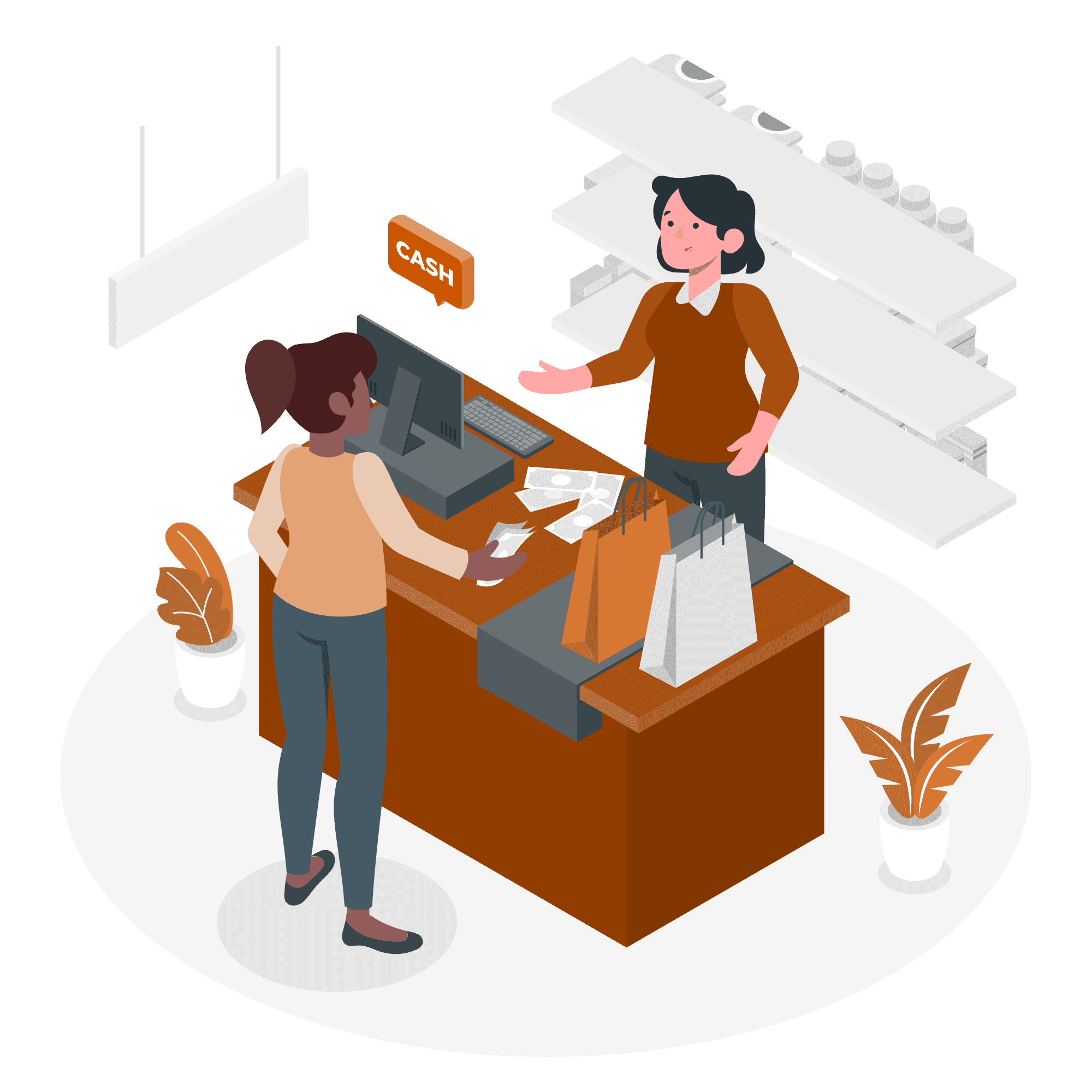 Illustration showing someone paying for something in a shop