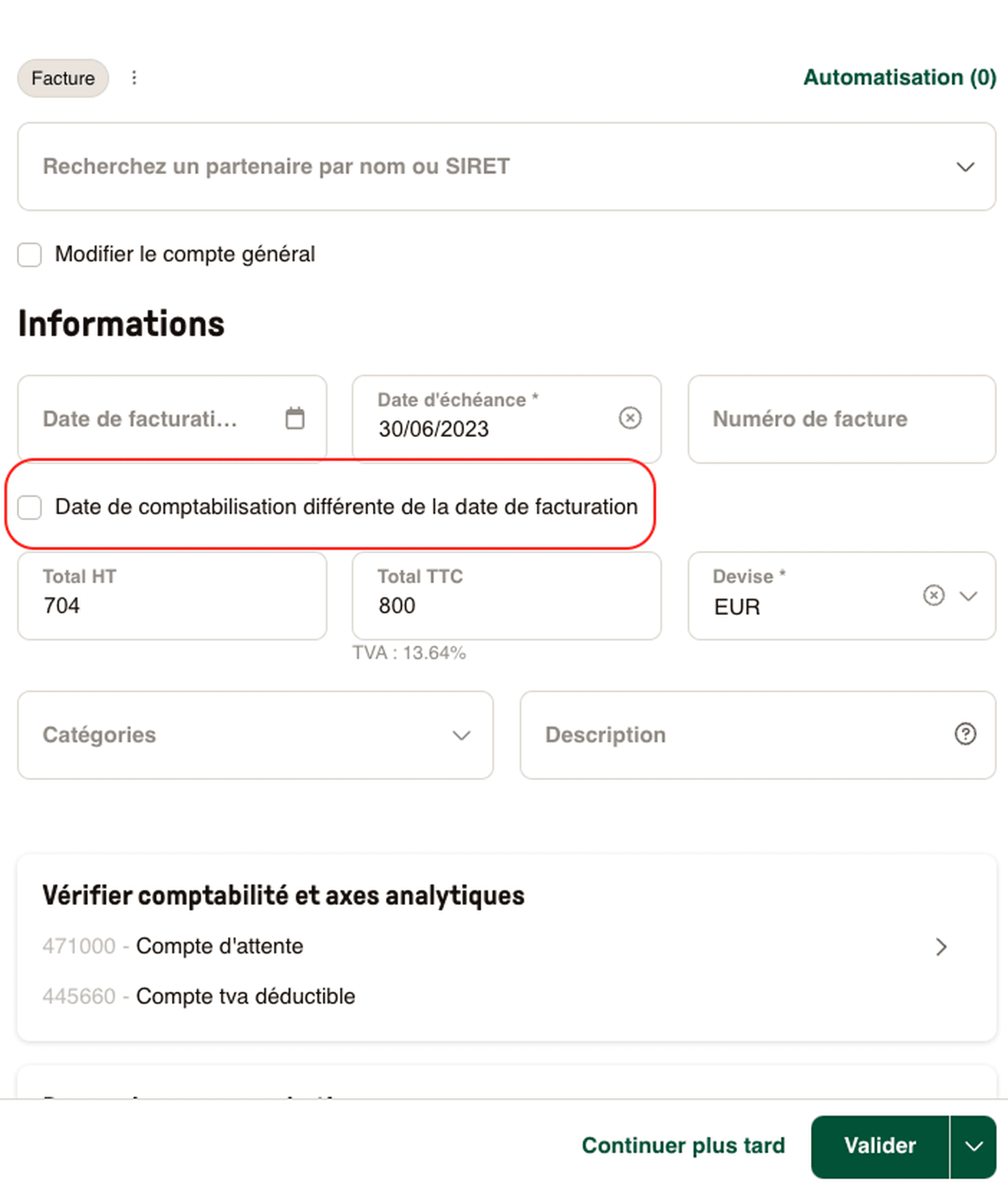 Comptabiliser une facture à recevoir