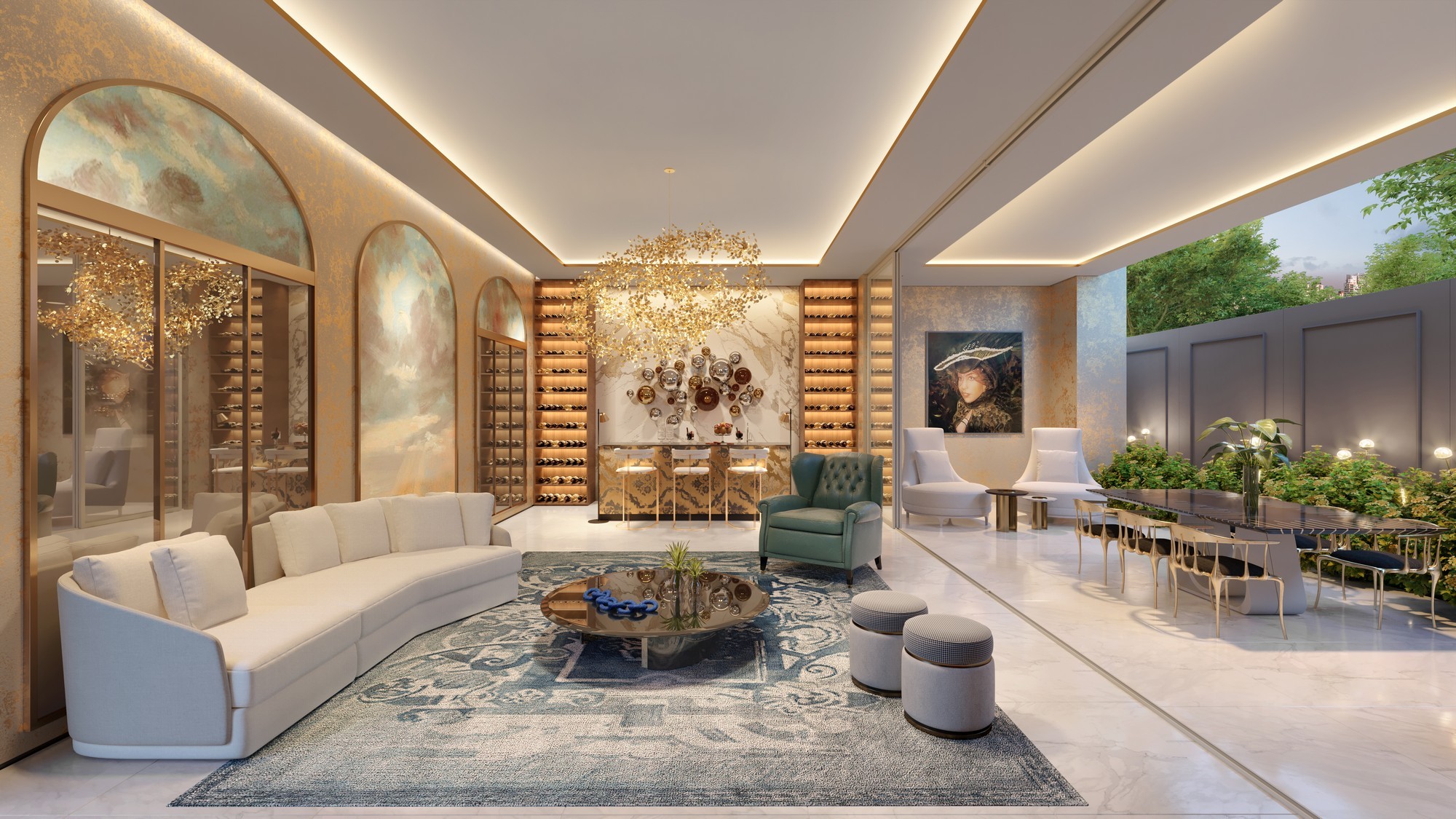 Curved modern skyscraper against a clear blue sky.