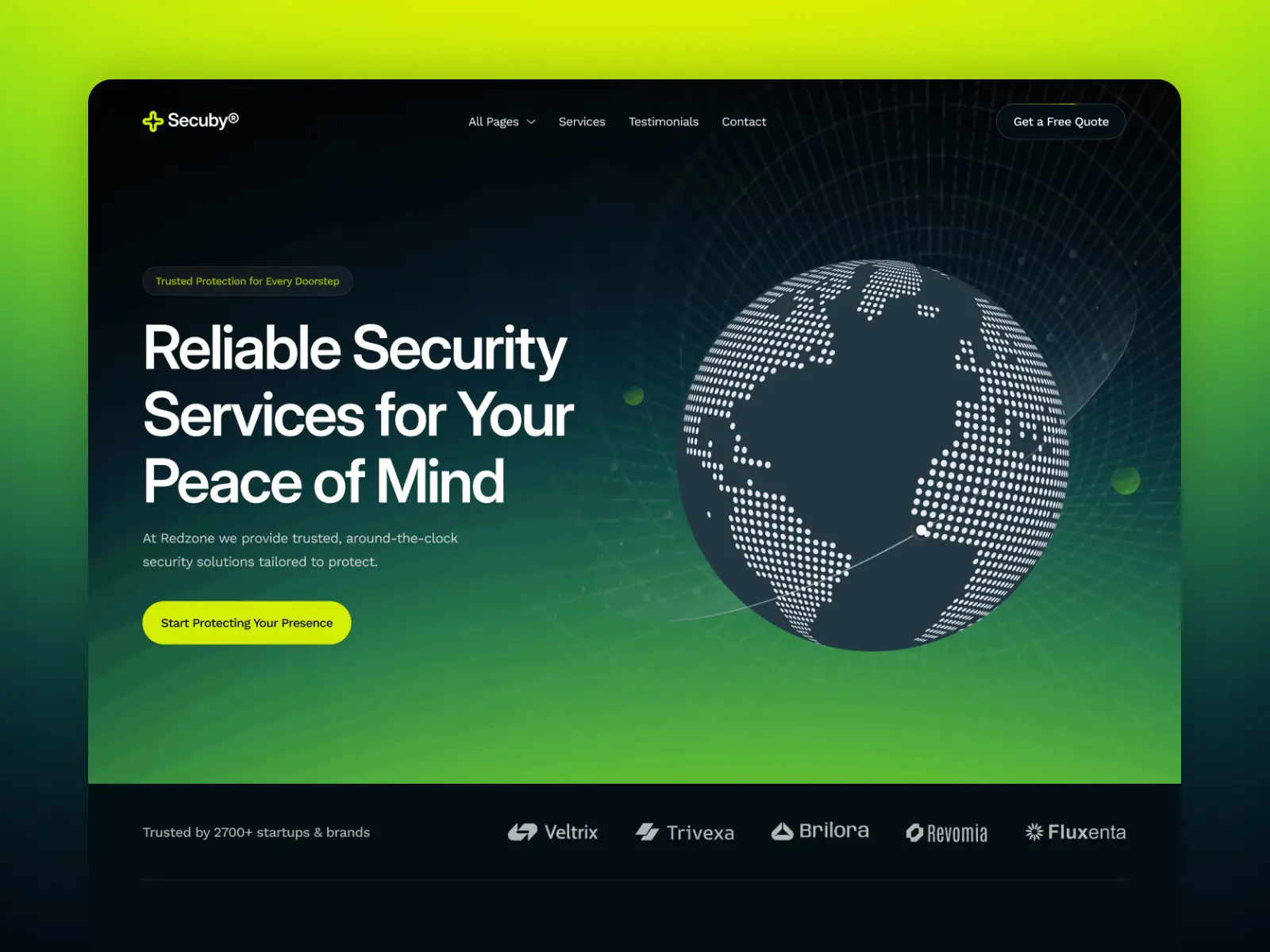 Secuby black and white Framer template with modern cybersecurity layout and clean typography