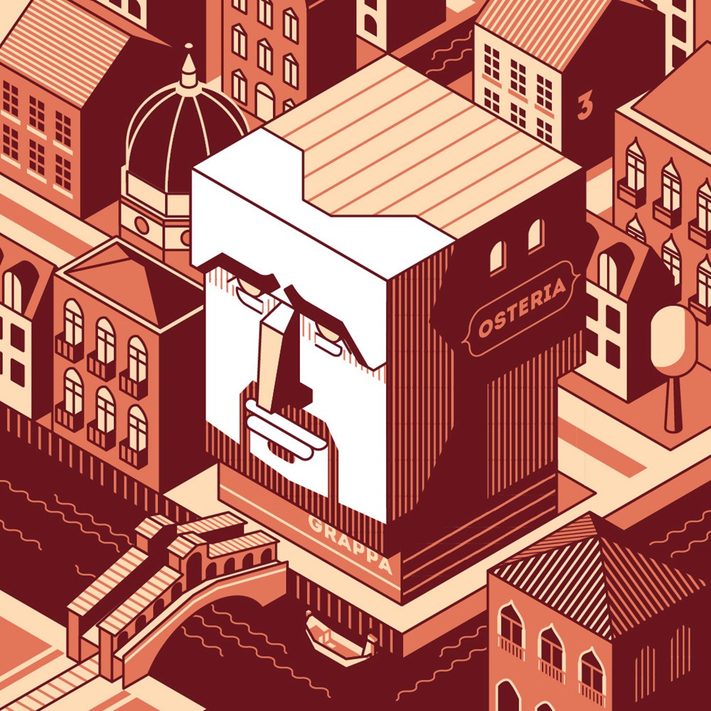 Isometric illustrative portrait of Giorgio Chiellini for the Tschuttiheftli 2021. The style is simple isometric vector illustration.