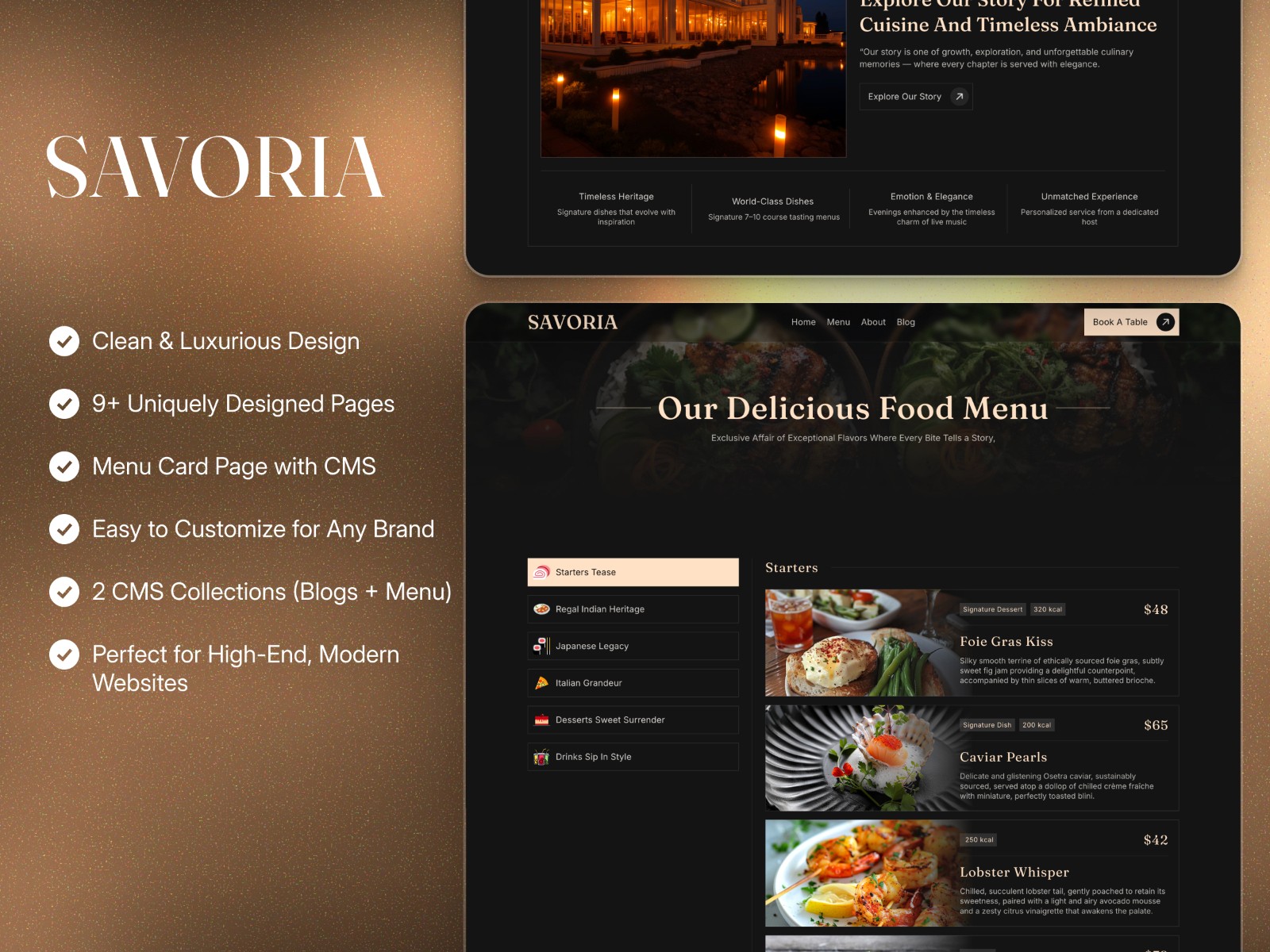 SAVORIA — 高级暗黑现代餐饮品牌网站设计灵感