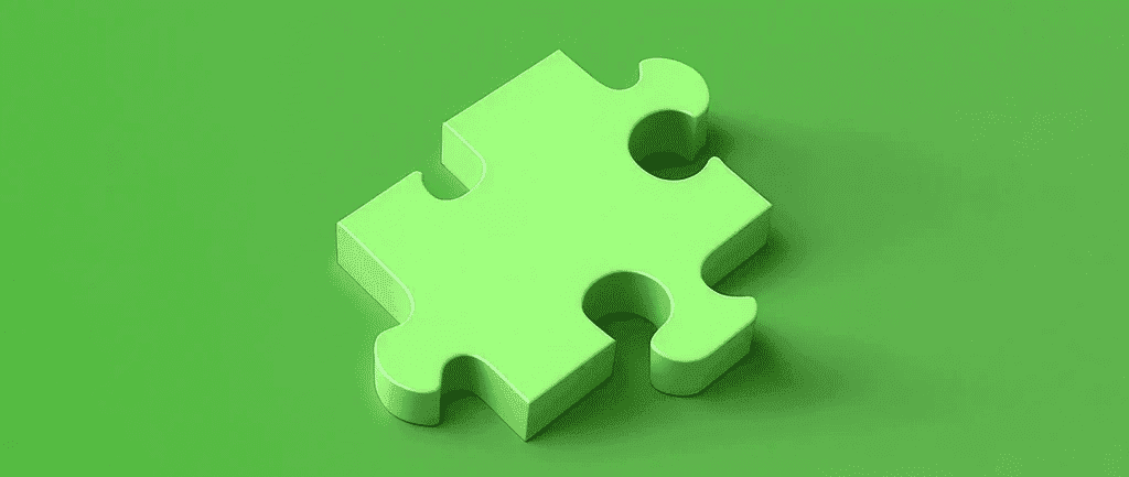 Single green puzzle piece on a green background, representing the main features of Shopify B2B