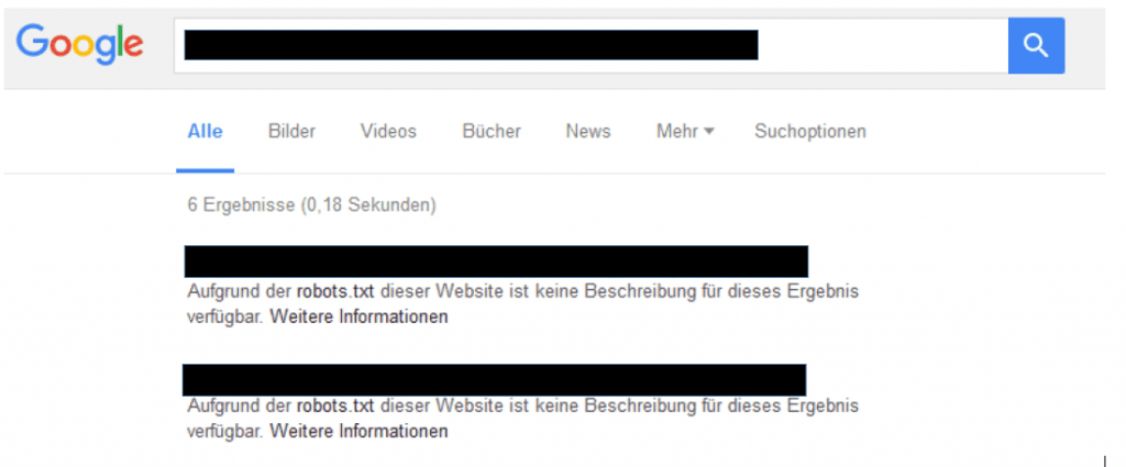 indexierte webseite ohne beschreibung aufgrund robots.txt