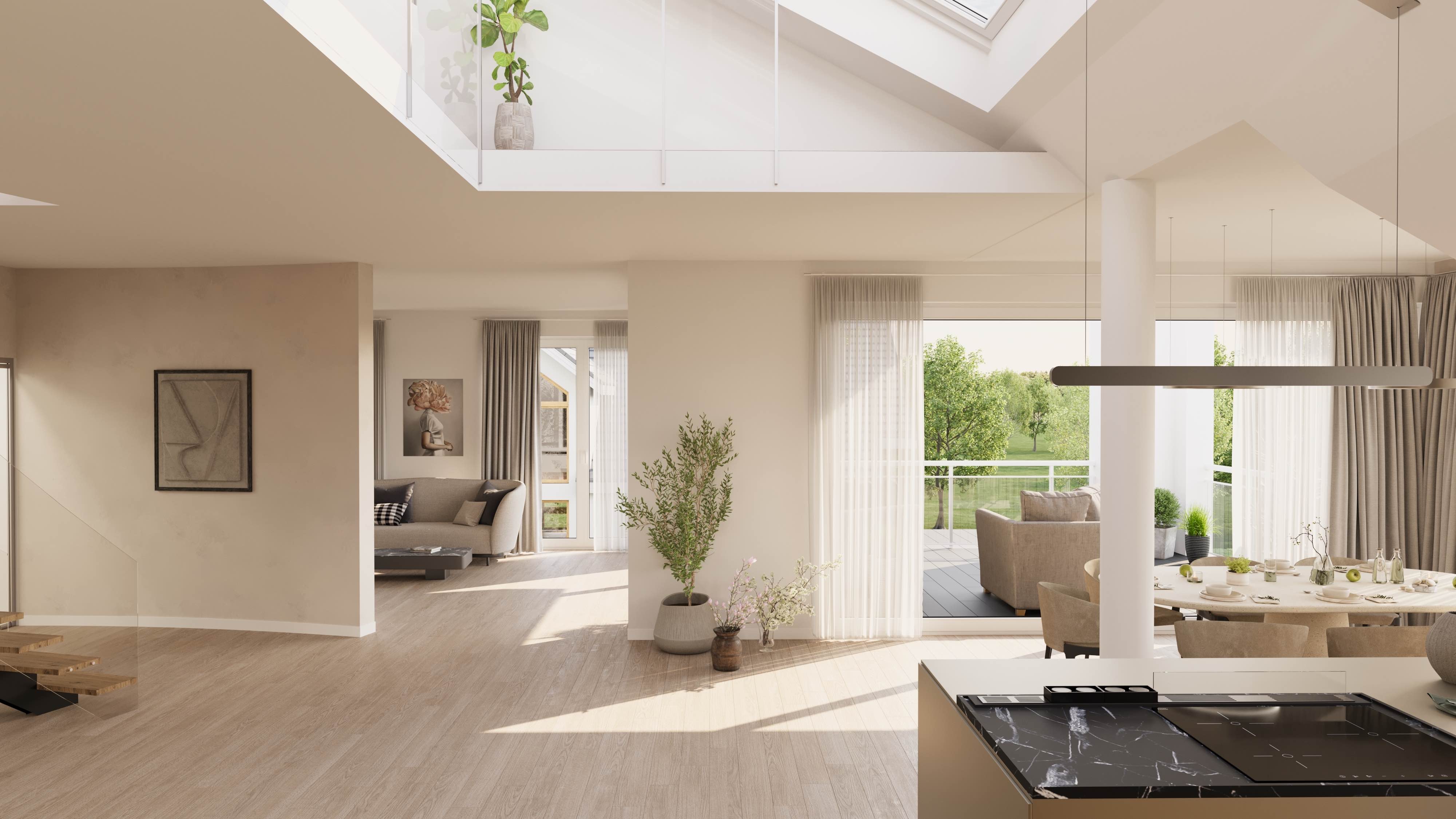 3D-Visualisierung eines Wohnraums aus einem Neubauprojekt