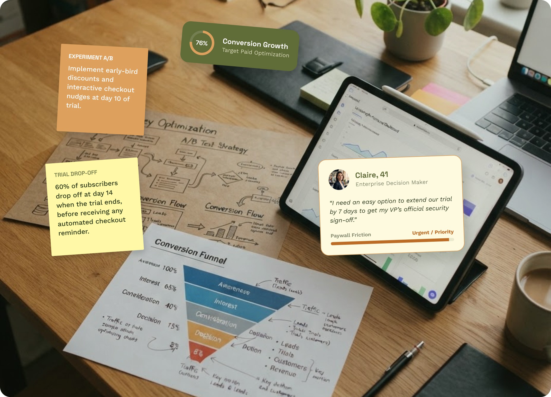 Product discovery process showing user needs, market opportunity and product direction