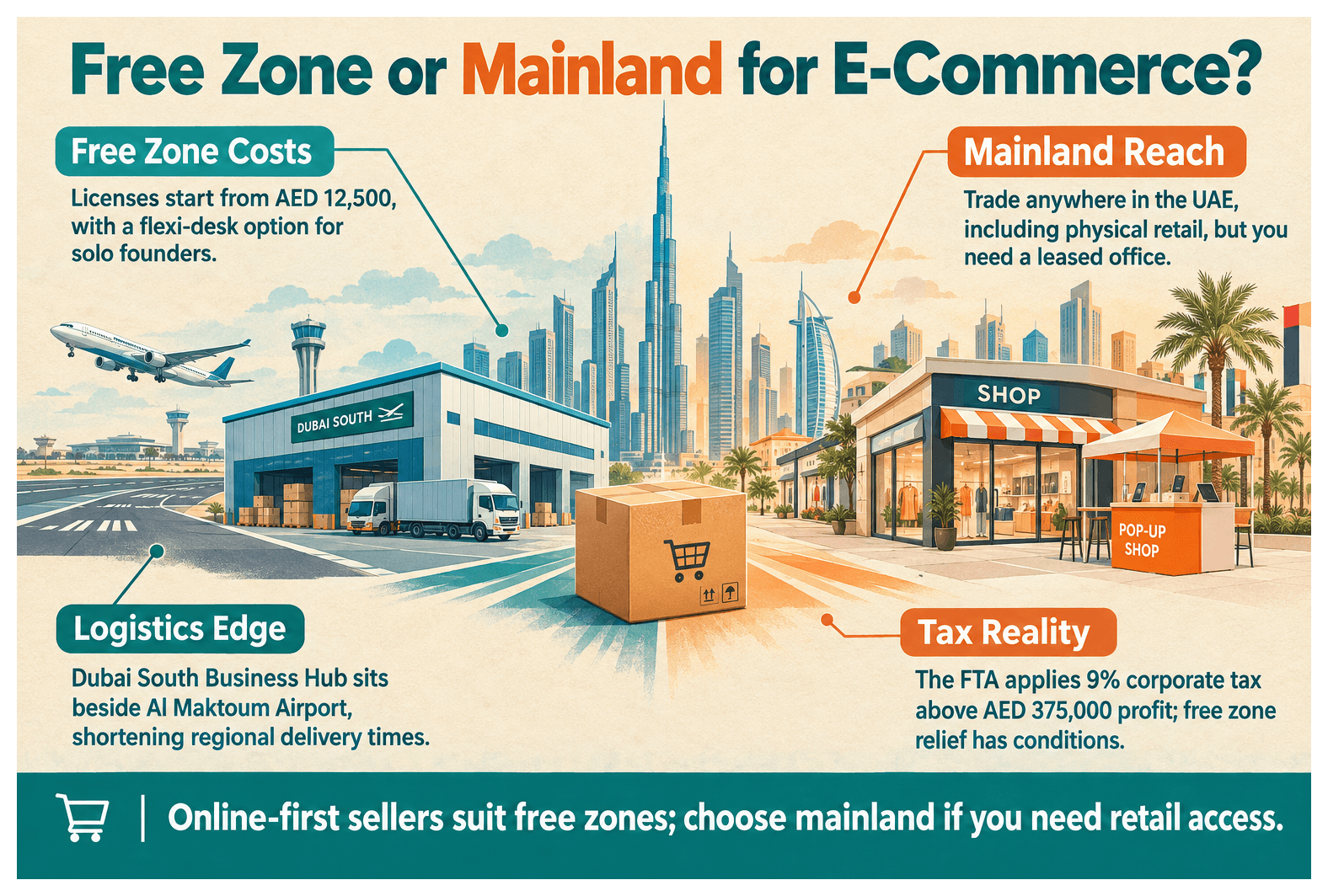 Infographic: Should You Use a Free Zone or a Mainland Company for E-Commerce