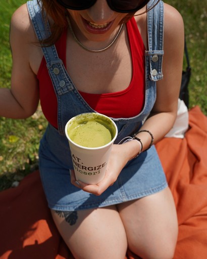 A Girl Drinking Matcha