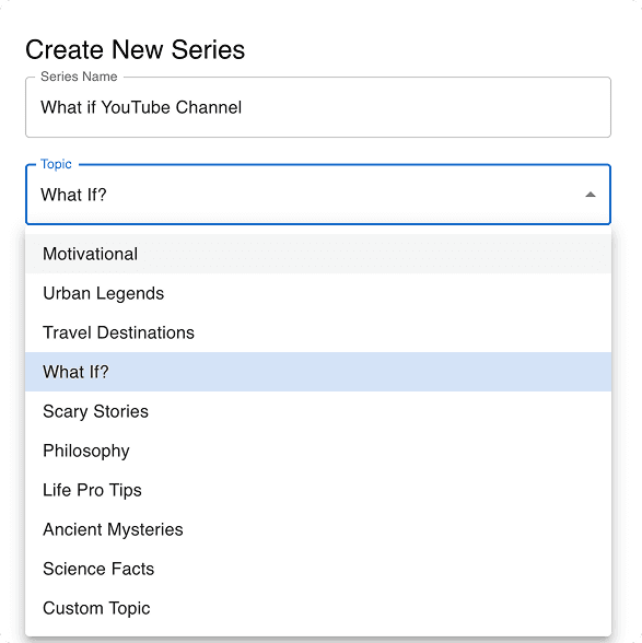 Select Topic for Short Videos