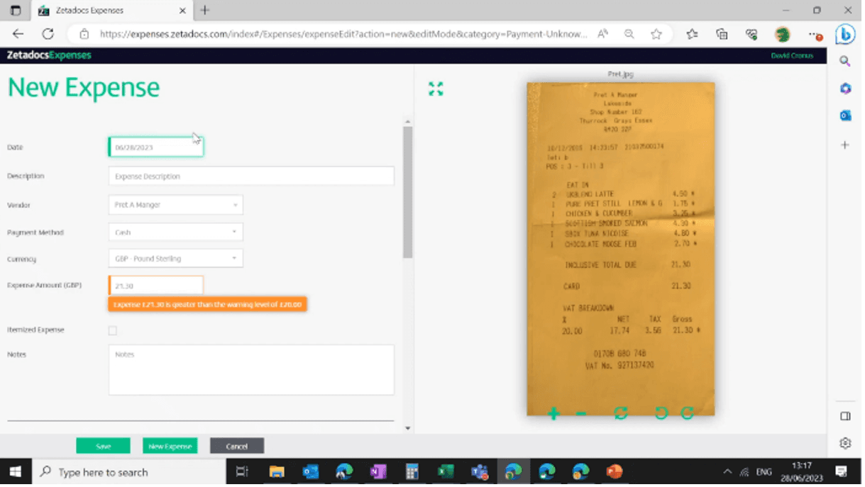 Zetadocs Expenses dashboard