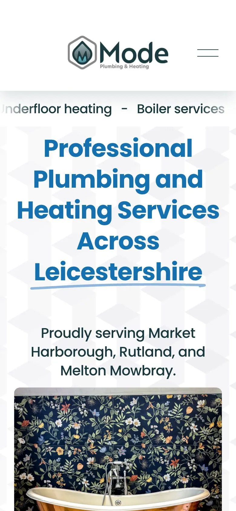 Mode Plumbing & Heating project by CL42ITY, live website on a phone