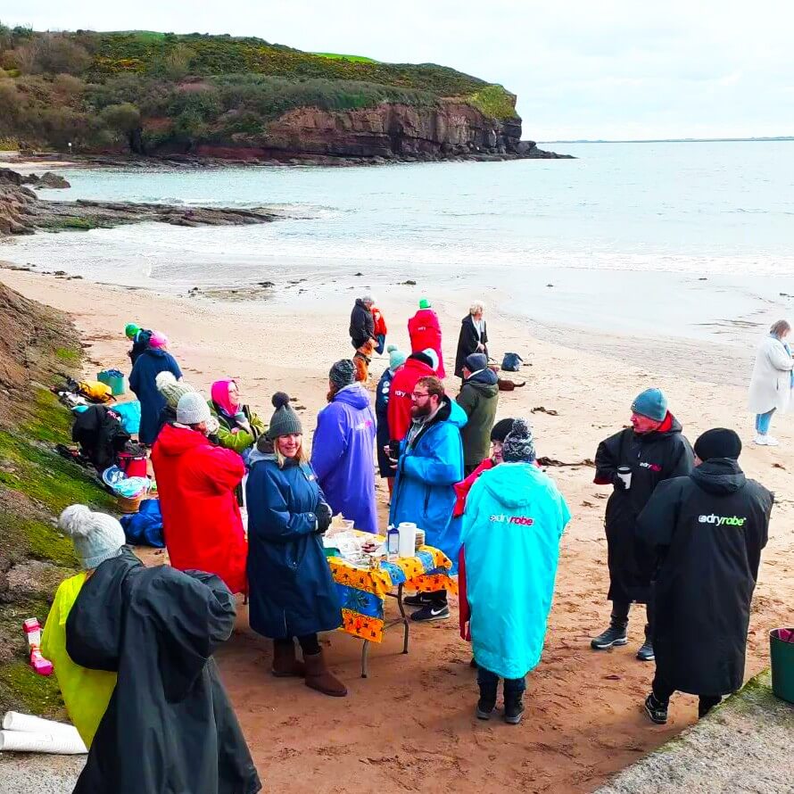 Members enjoying a coffee after their weekly dip in Dunmore East