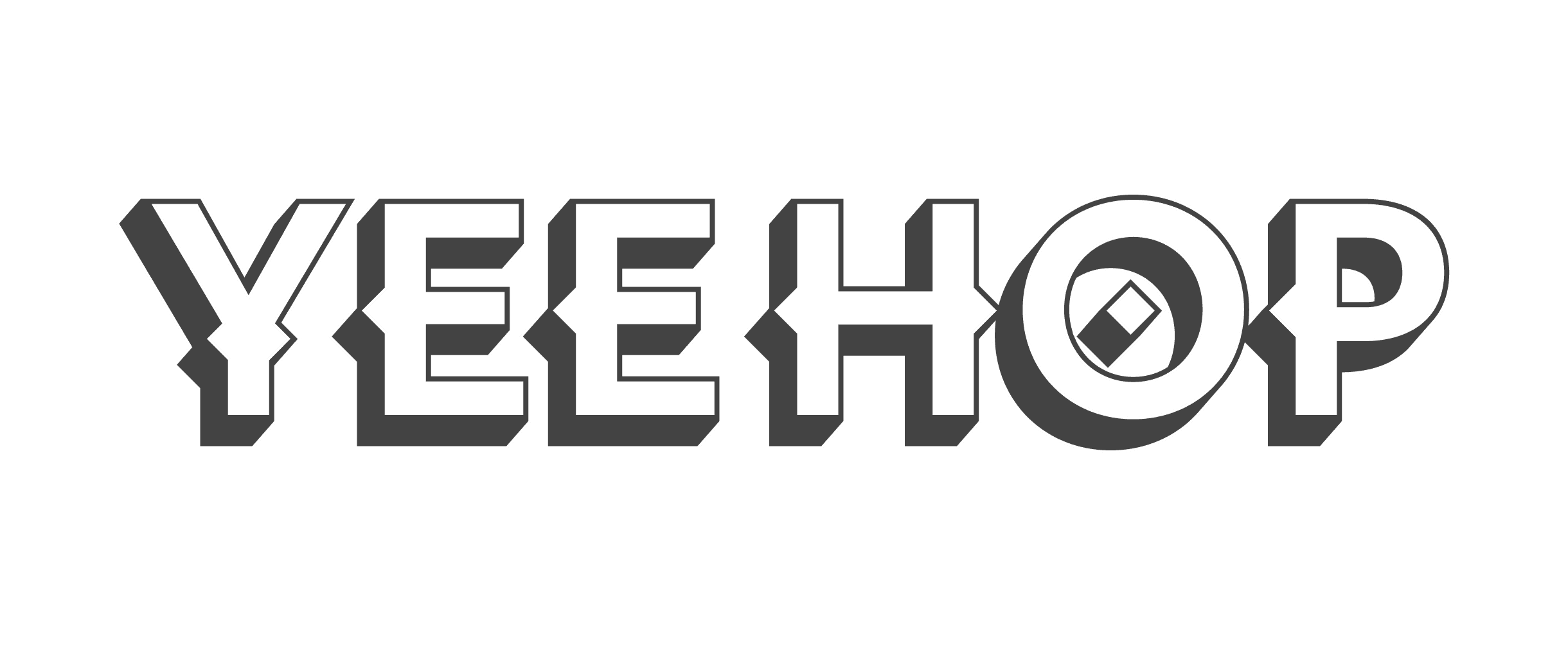 YeeHop Black & white diagram of wordmark showing the design concept with medial spurs incorporated to create a Wild West aesthetic.