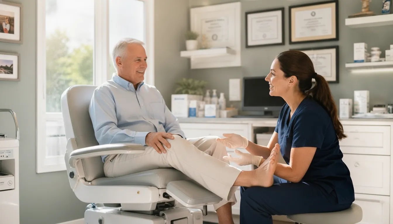 Podiatrist discussing foot care and visit costs with a patient