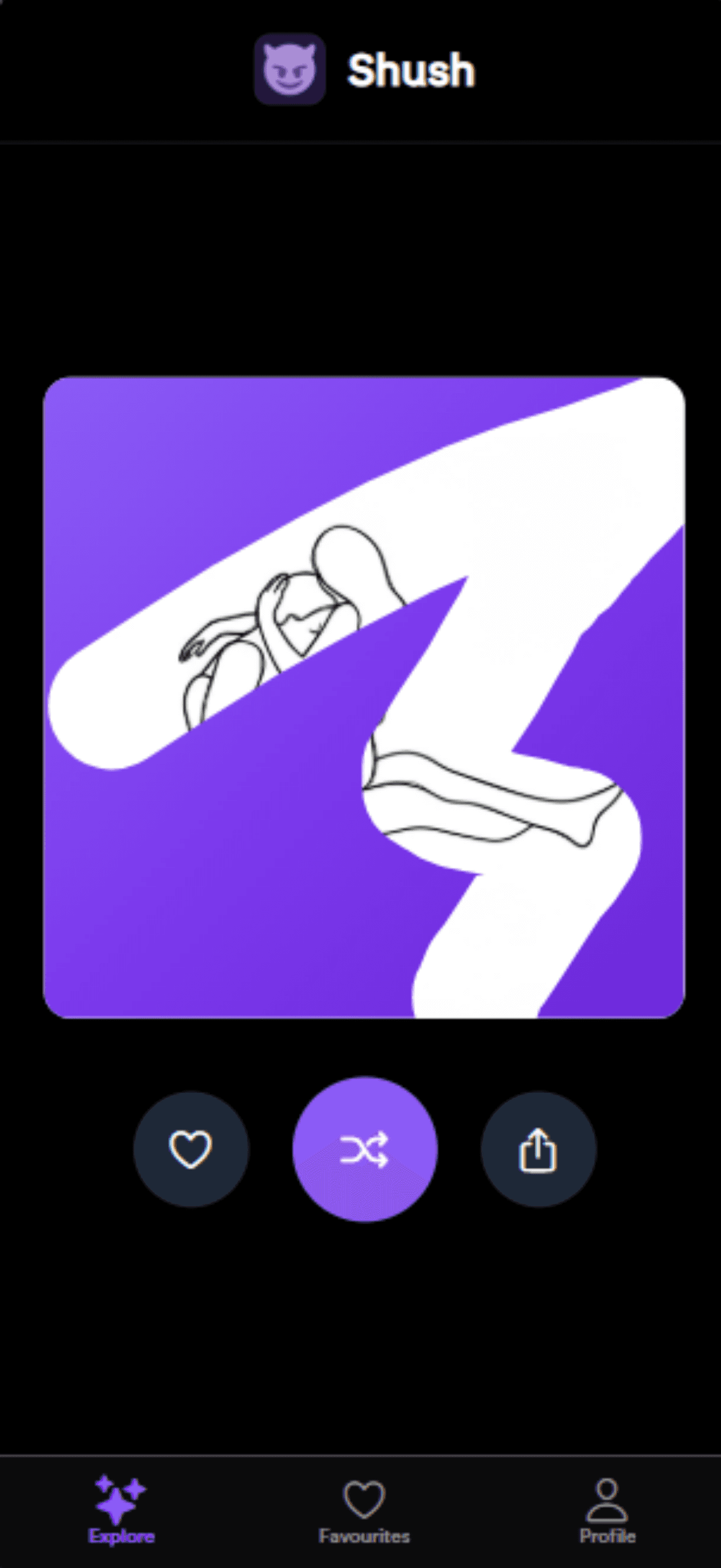 Shush app showing scratch-to-reveal intimate positions on a phone screen