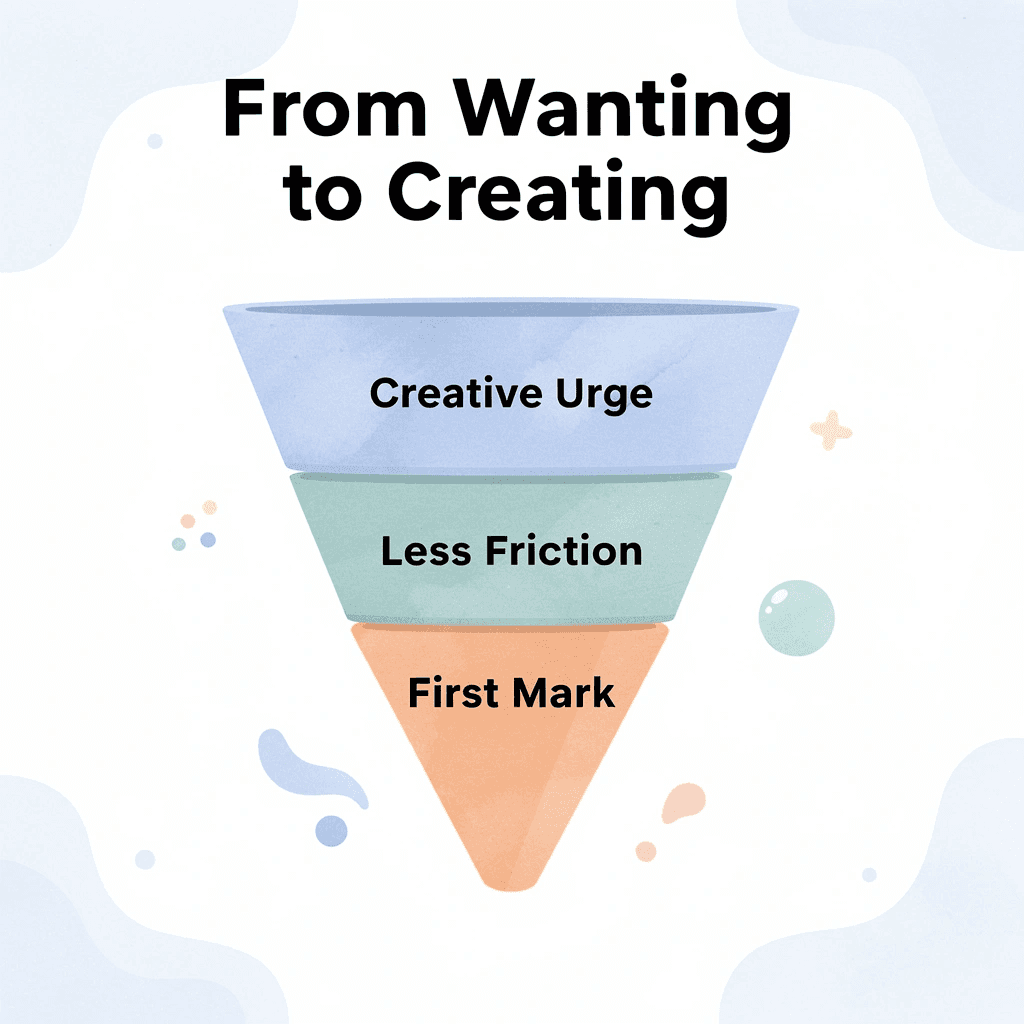  Funnel infographic showing the path from wanting a hobby to actually starting