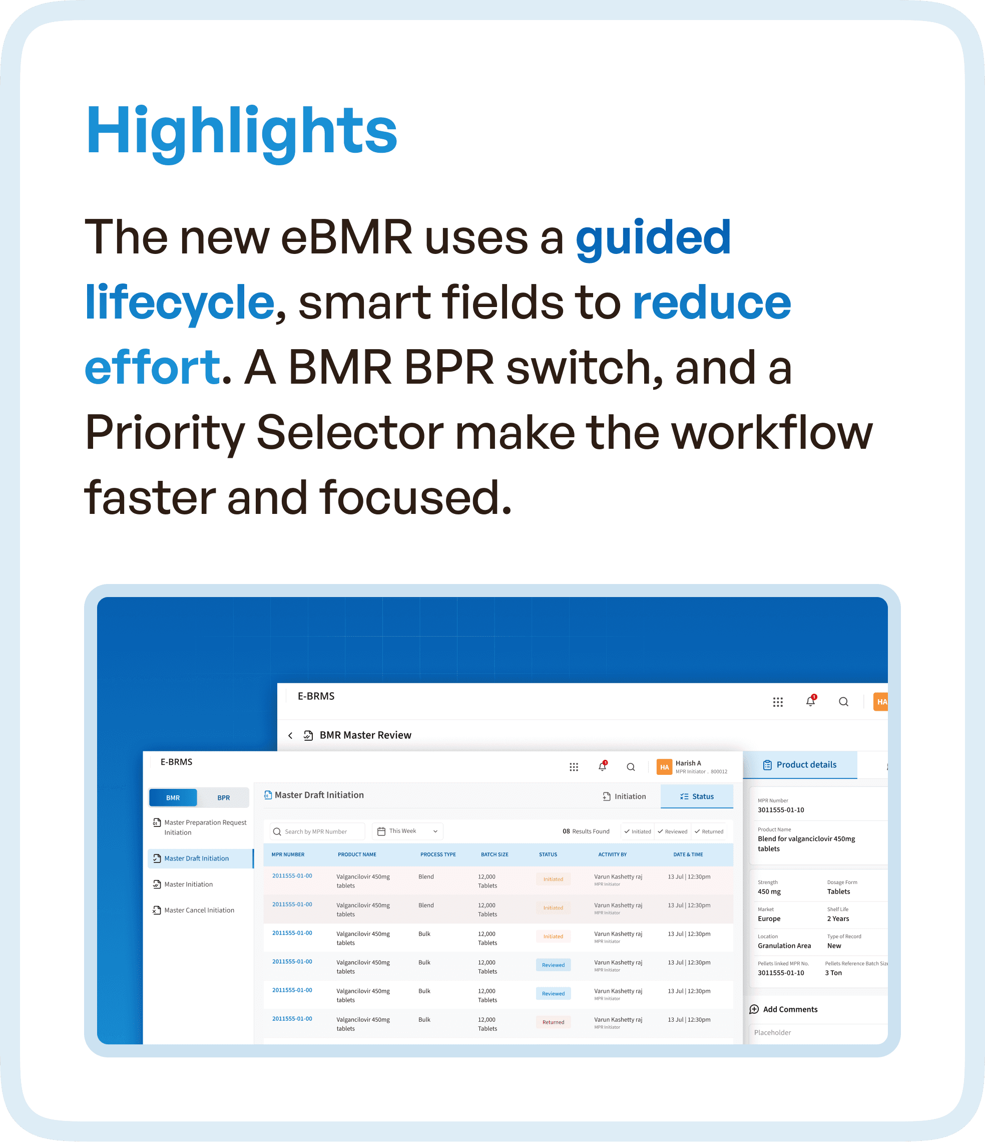 Highlights for E-BMR in detail