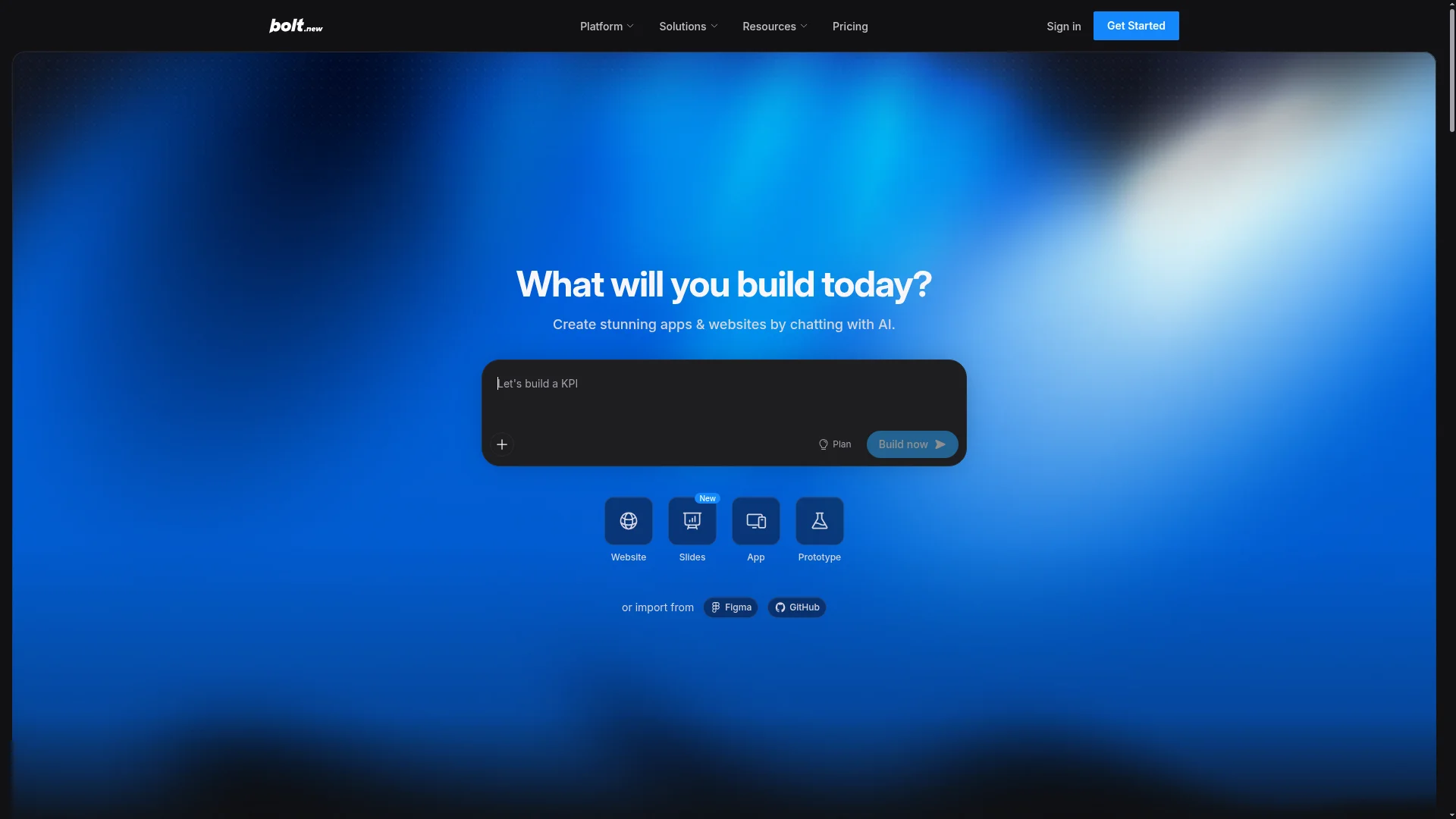 Bolt.new AI website builder homepage