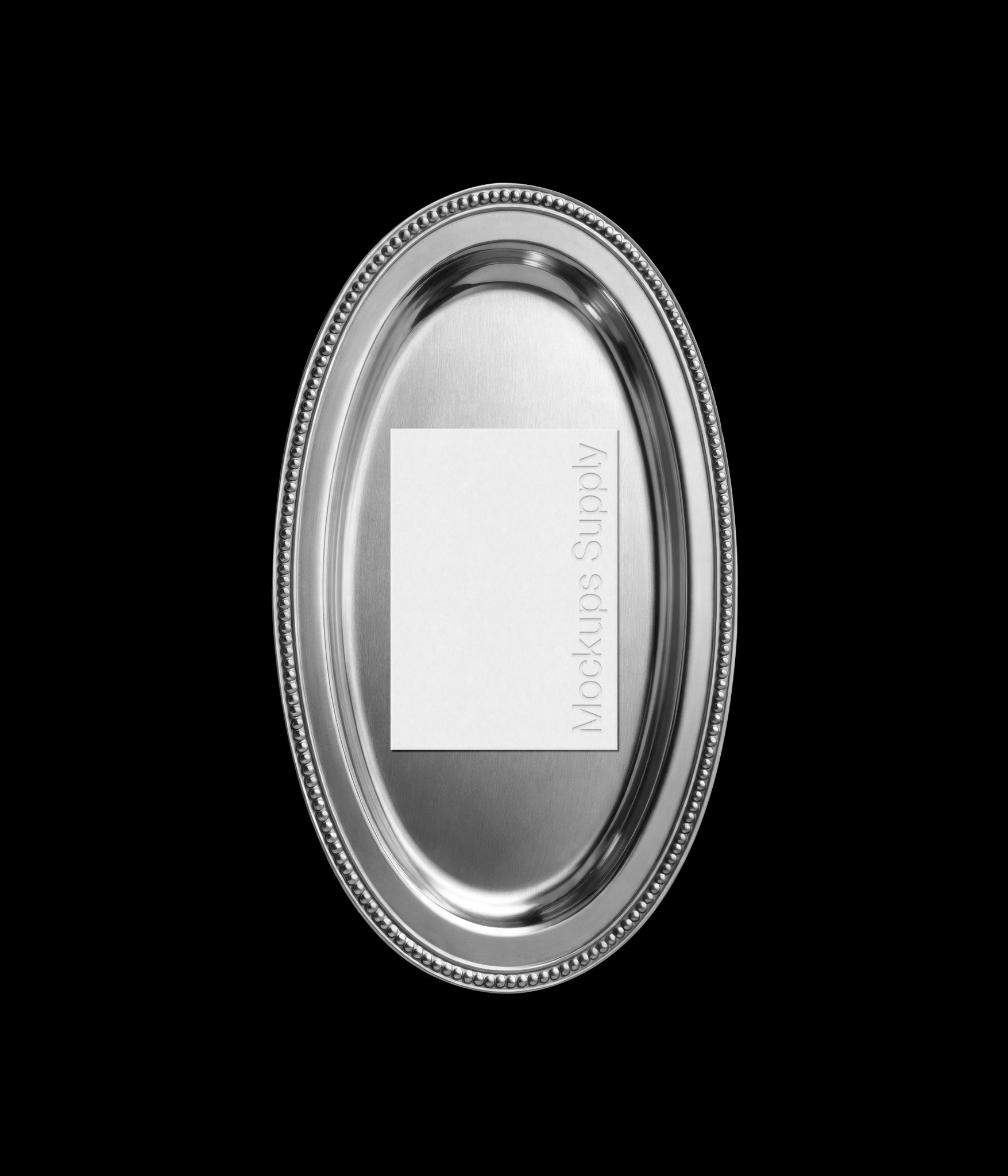 A5 restaurant menu mockup on silver tray with debossed text for branding presentation download on Mockups Supply