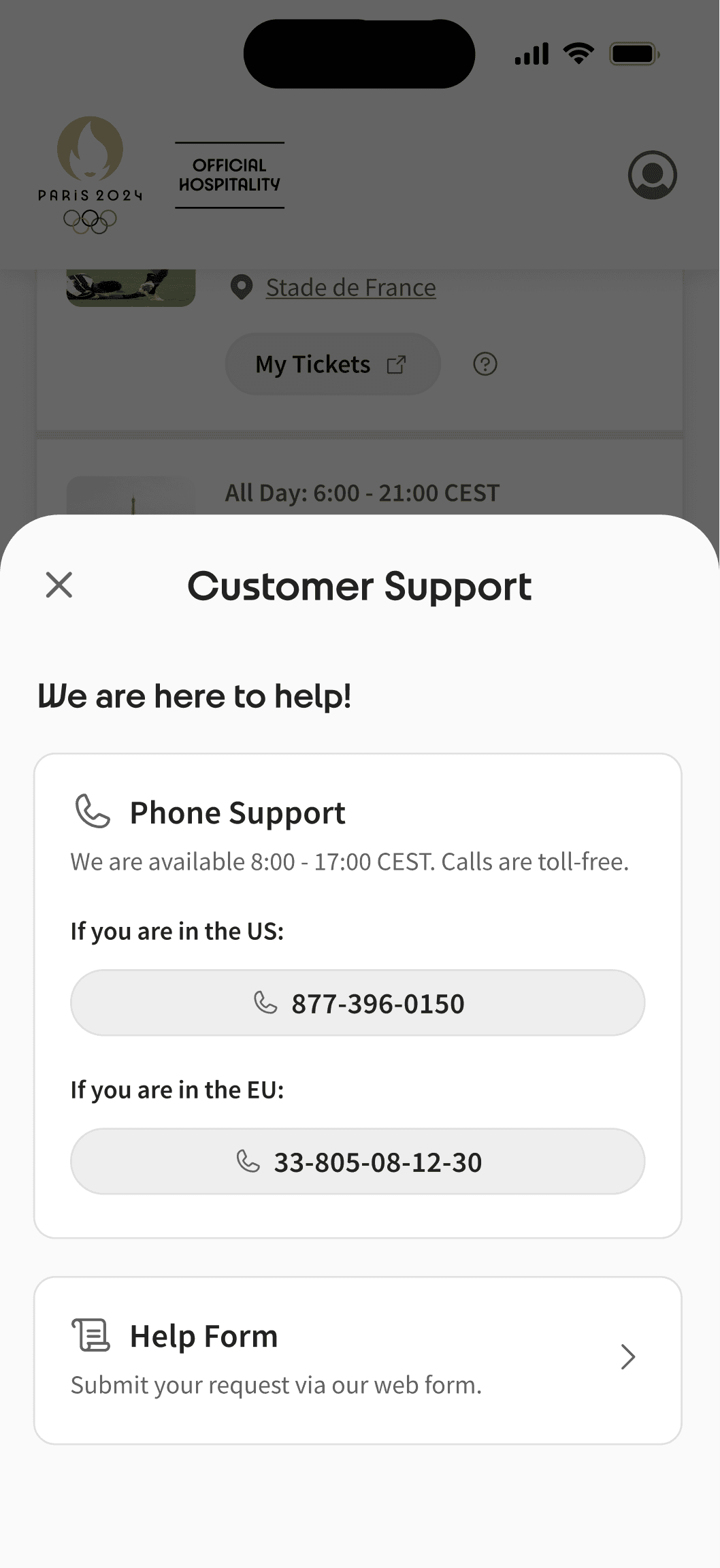 Customer Support modal