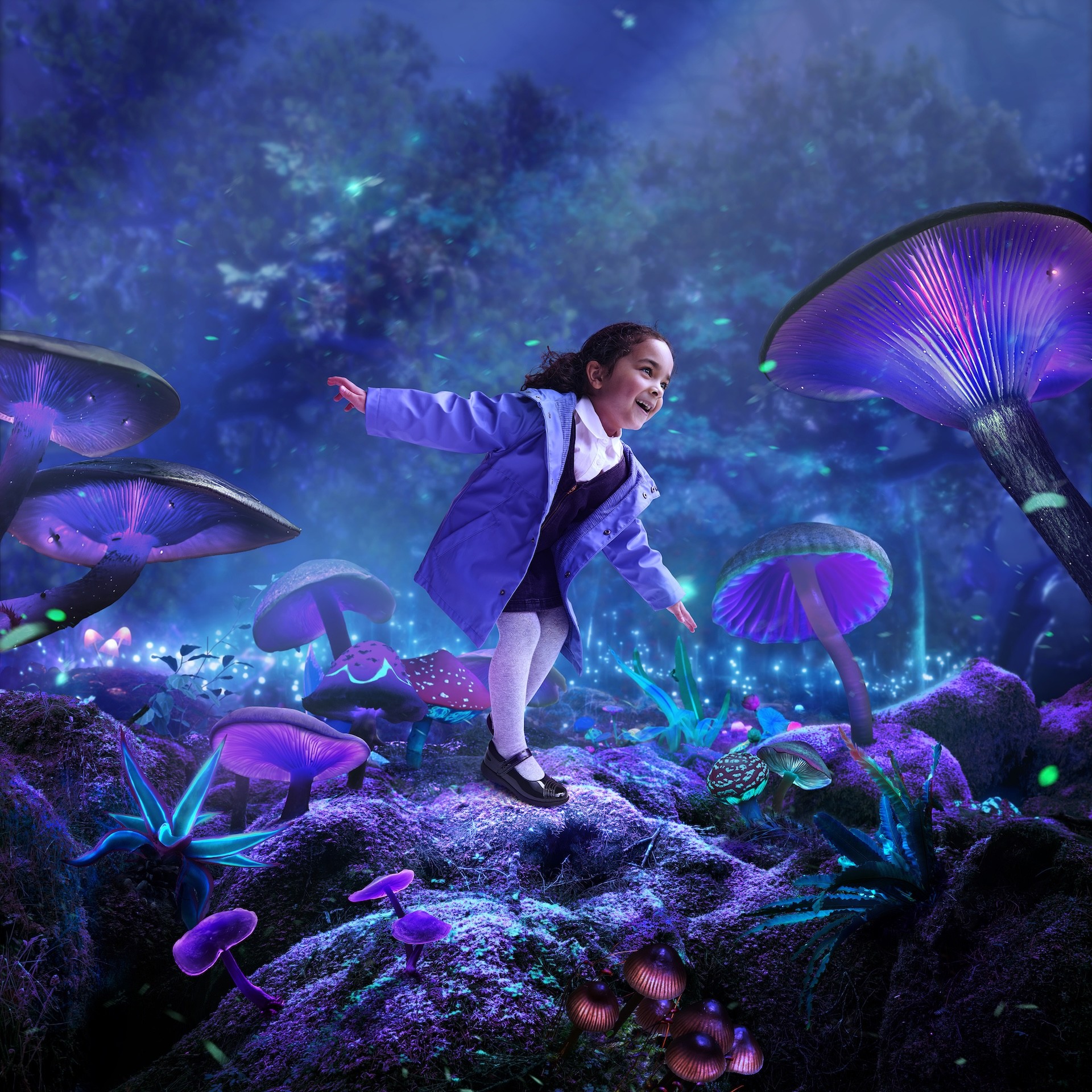 Matte Painting of a surreal glowing forest of giant mushrooms