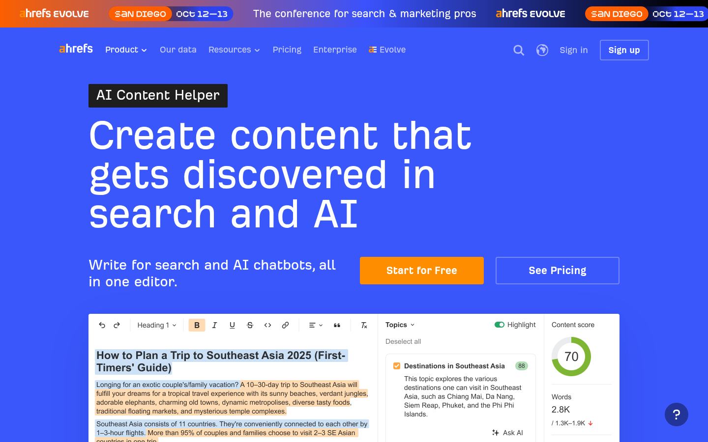 Ahrefs AI Content Helper public product page