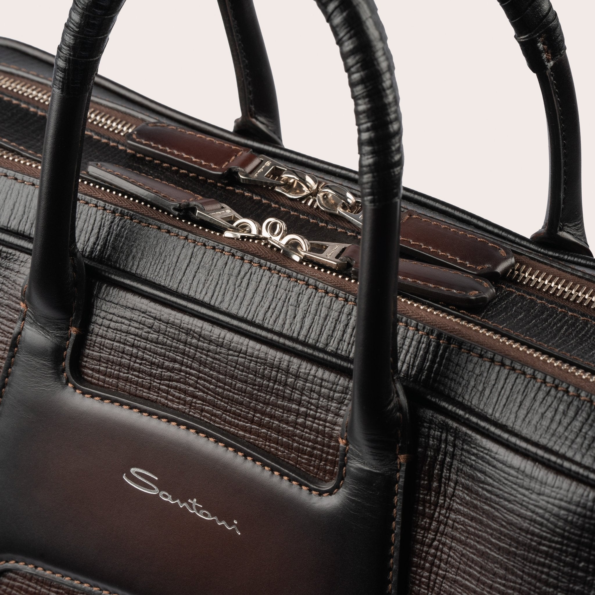 Brown embossed leather briefcase - Mandelli UK