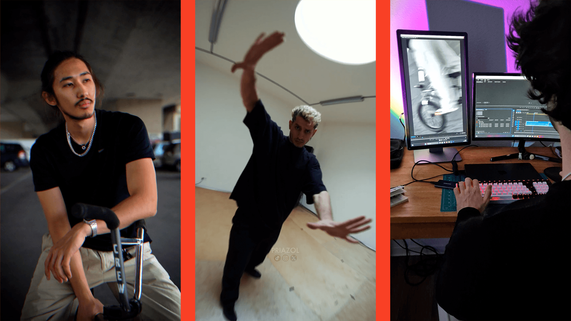 Collection of frames of Priazol content creation, passion projects, with Majed Mehyo and Dias Kaldybek