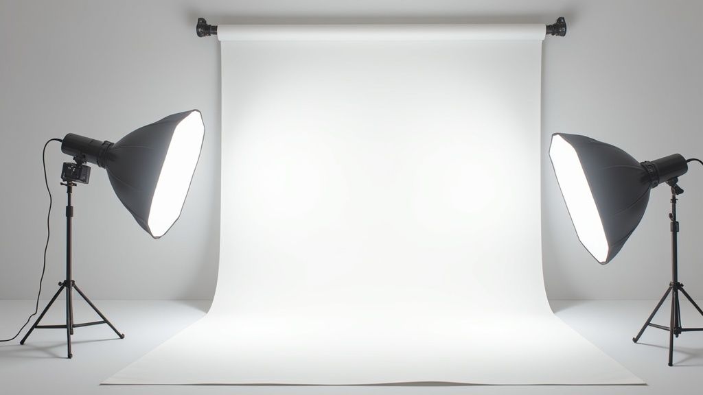 Eine Person, die neben einem Fenster steht, um weiches, natürliches Licht für ein Porträtfoto zu nutzen.