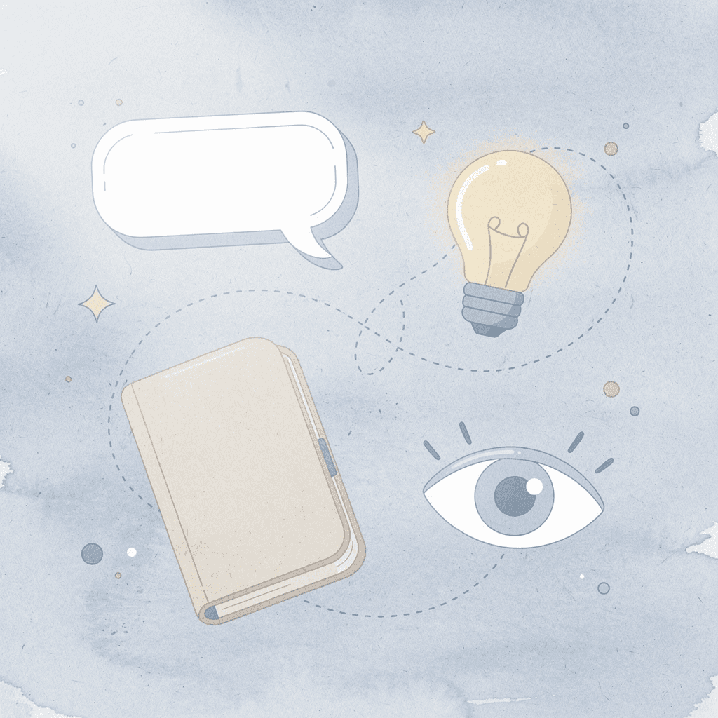 Scene illustration of creative hobby objects floating around a central theme