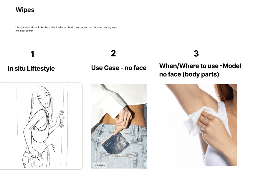 My hand-drawn wipes storyboard with planning references